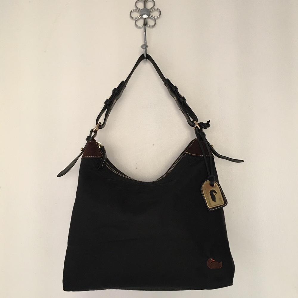 Dooney & Bourke Hobo Handbag Purse Erica Nylon Shoulder Black Pink Zip Medium